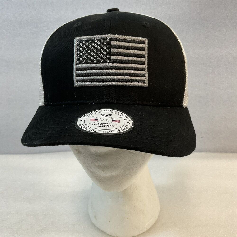 Rapid Dominance Black & White Embroidered Flag Ballcap Hat GnuFashion